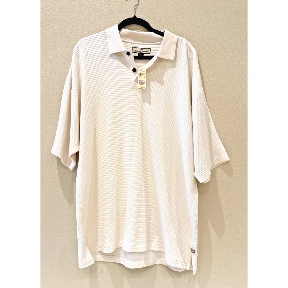 NWT Tommy Bahama Silk Mens XL Polo Shirt Cream Textured Short Sleeve *FLAW